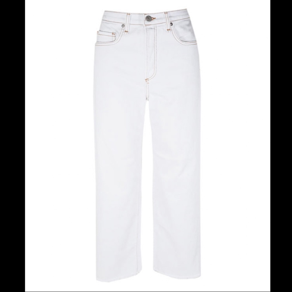 Veronica Beard white Rockwell Jeans with tan topstitching
